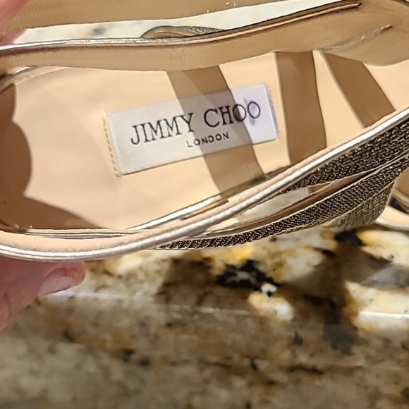 Jimmy Choo "Karla" shimmering stiletto peep toe back zip heels. Sz. 40.(10) - Picture 6 of 16